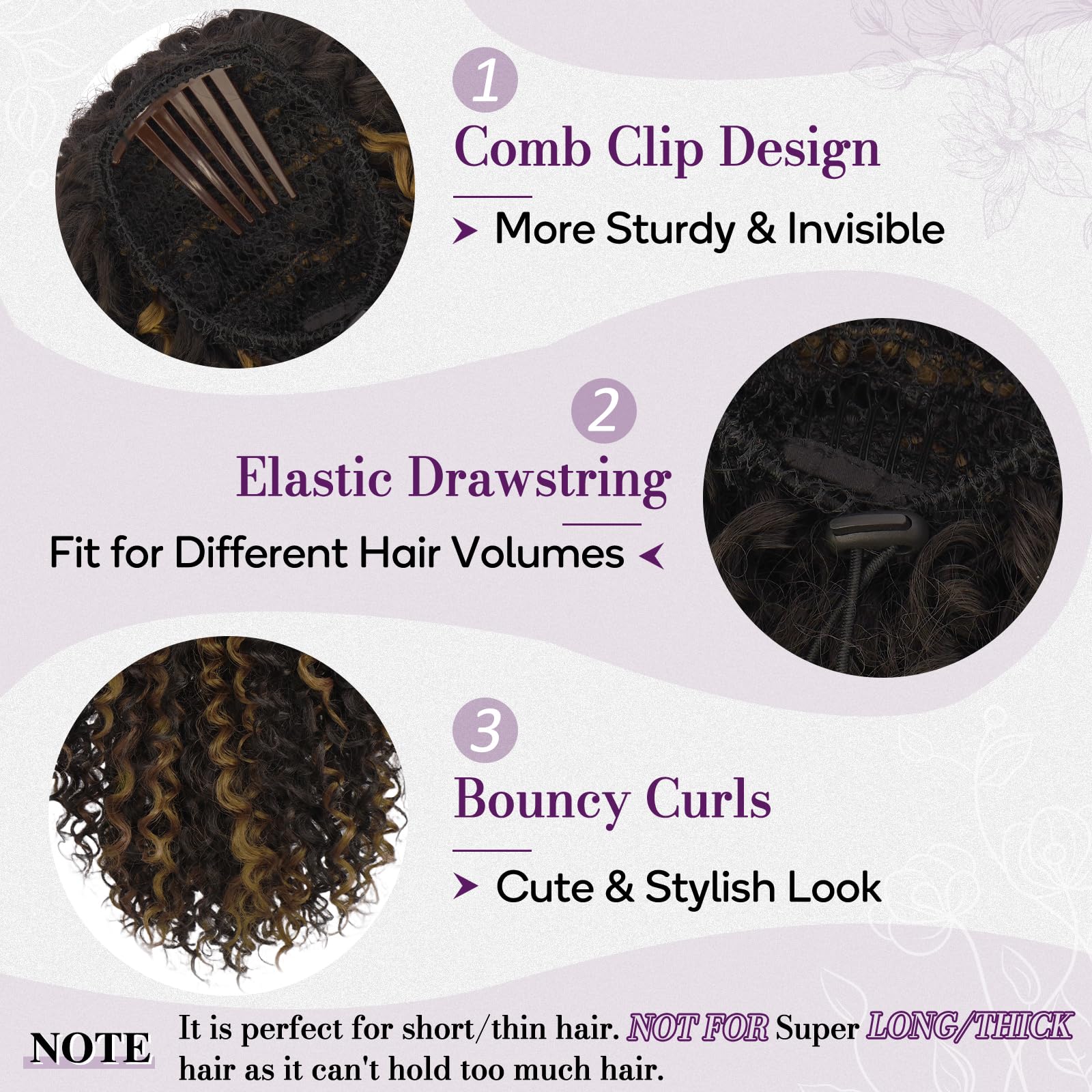Coda Capelli Extension, Ricci Coda di Cavallo con Coulisse Pure Protein Fibra 45cm Bohemian Ricci Ondulati Pettine Clip in Ponytail Posticci, Nero Marrone con Highlights