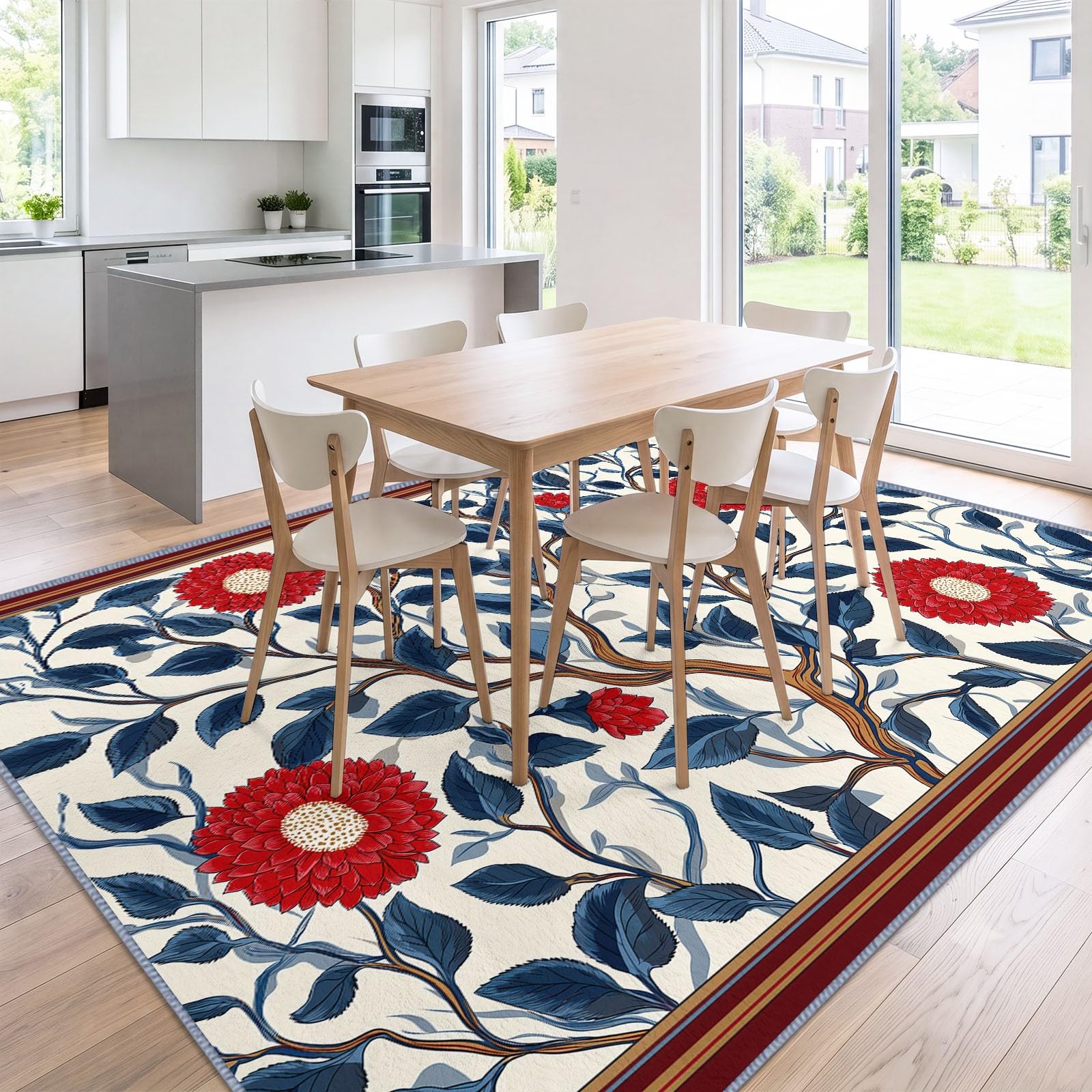 Générique Tapis Salon Motif Floral Rouge Oriental Vignes 100 x 160 cm, Lavable en Machine Tapis de Sol Vintage Traditionnel Doux Antidérapant pour Entree Interieur, Chambre, Salle à Manger