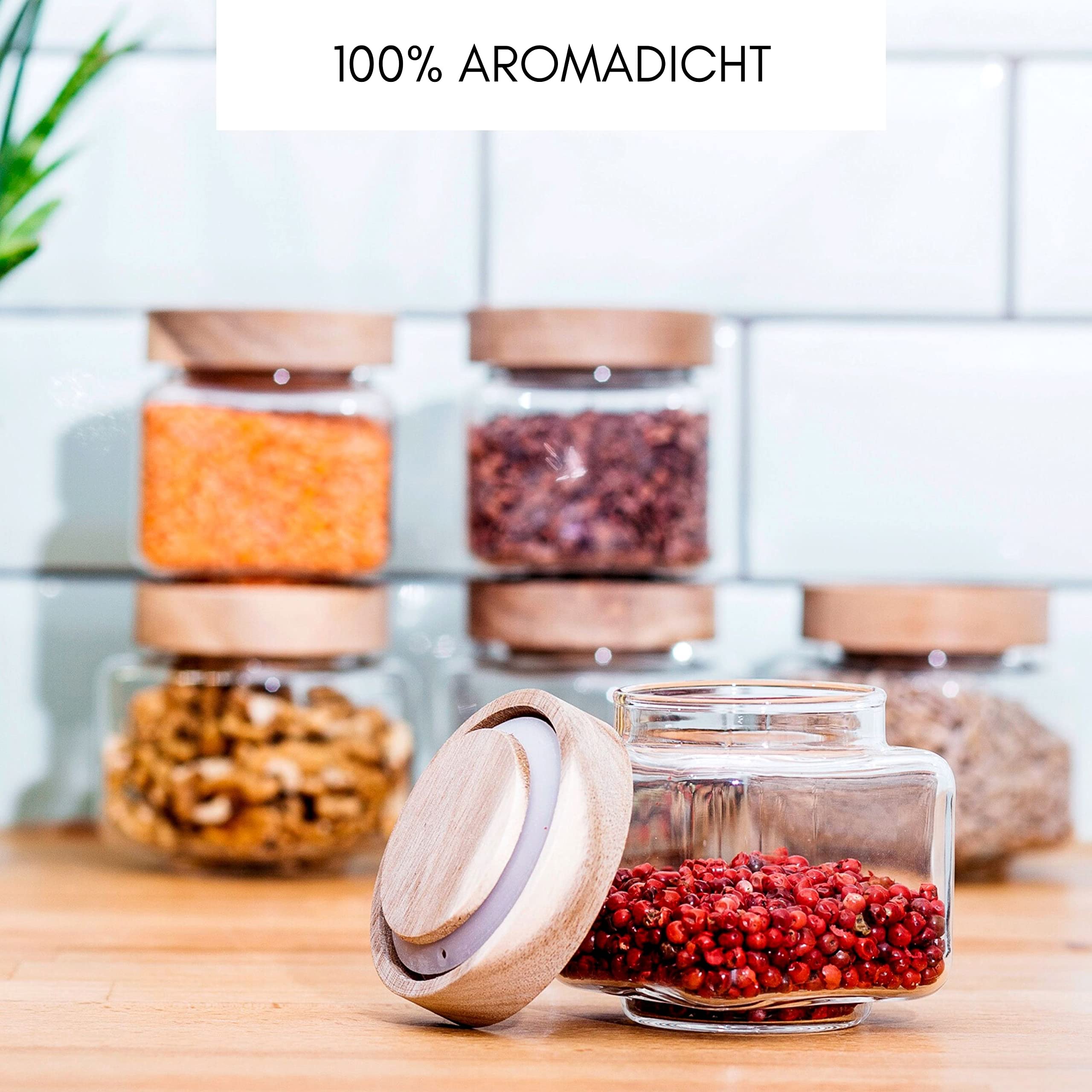 Econovo® Tarros para especias rectangulares con tapa (6 piezas) de vidrio de borosilicato soplado a boca, tarros para especias, tarros de cristal para especias y alimentos, pequeños 220 ml