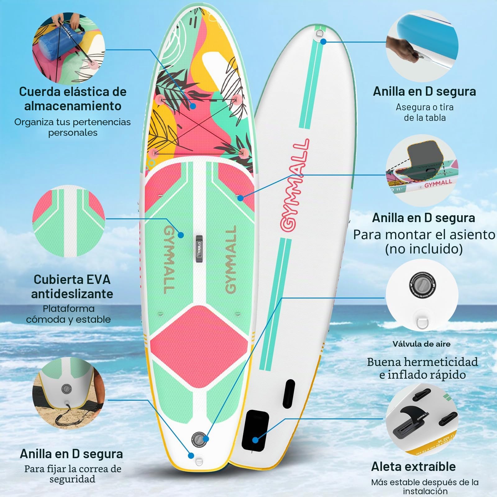 Tabla Paddle Surf Hinchable de Pie para Adultos y Jóvenes de Todos los Niveles de Habilidad, Diseño Ancho y Antideslizante de Tabla Paddle Surf con Accesorios Premium y Bolsa de Almacenamiento
