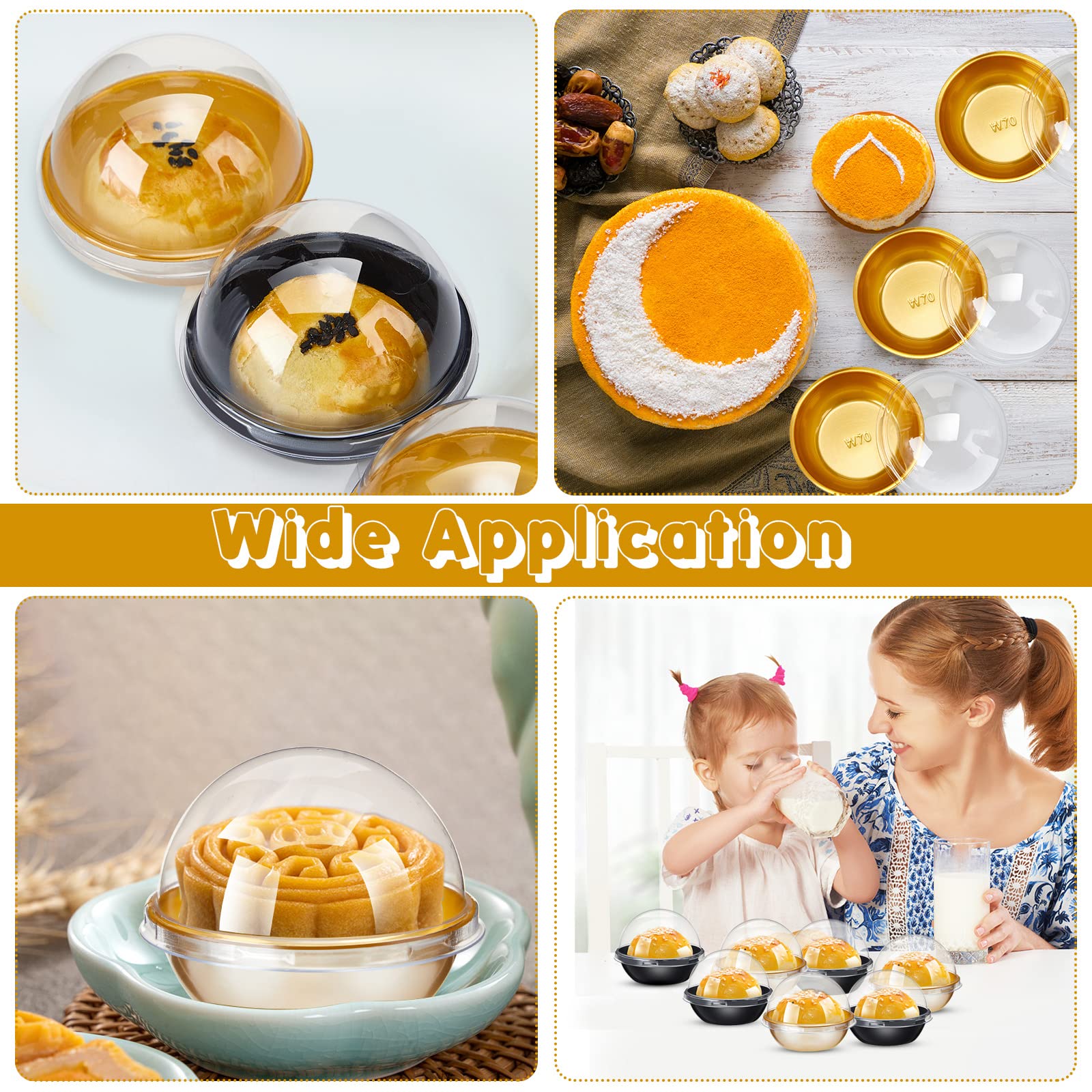 400 Pcs Clear Plastic Mini Cupcake Boxes Cupcake Container Muffin Pod Dome Muffin Single Container Box Mini Individual Cupcake Holders with Dome Lid for Wedding Birthday Gift Supplies, Black, Gold