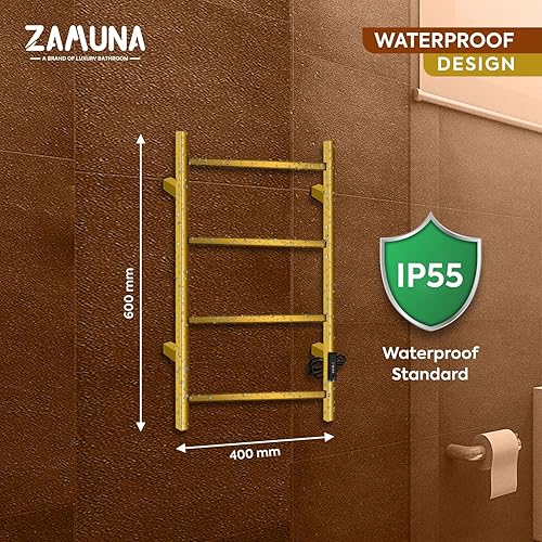 Miniatura 6 de Calentador de toallas eléctrico para baño, 23.6 x 15.7 pulgadas (cuadrado), toallero térmico montado en la pared, 4 barras de acero inoxidable,