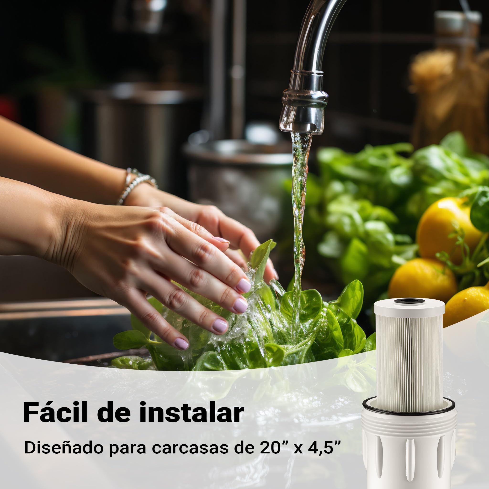 Naturewater Cartucho filtrante plisado de 20" para filtros purificadores de agua, filtración de agua potable en casa