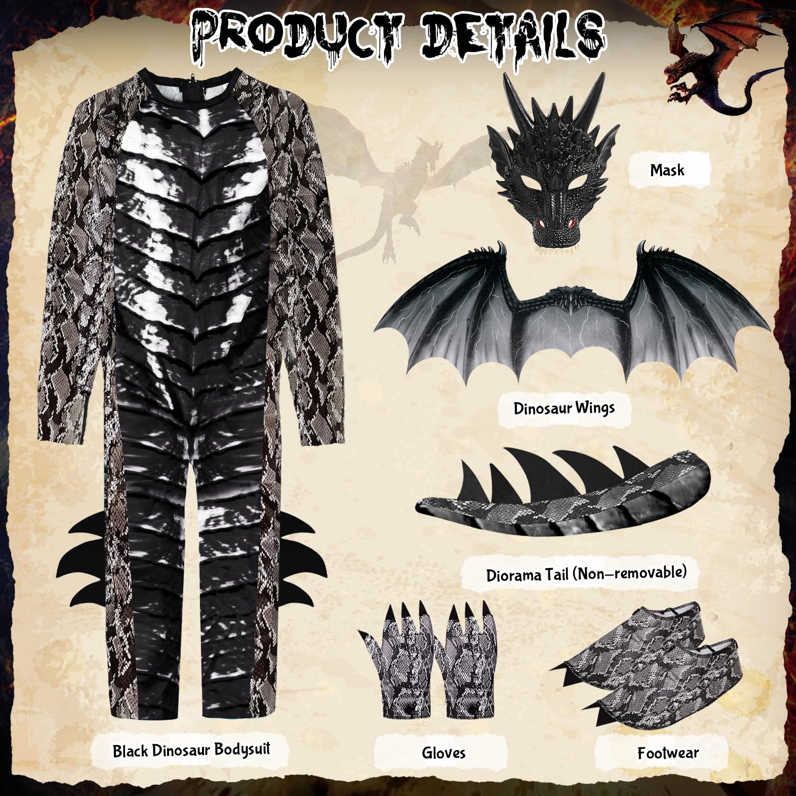 Ulikey Costume da Drago Bambino, Costume Carnevale Ragazzi, con Ali di Drago, Maschera da Drago, Dinosauri per Bambini Blu Rosso, Drago Tute per Bambini Carnevale Halloween Feste Cosplay
