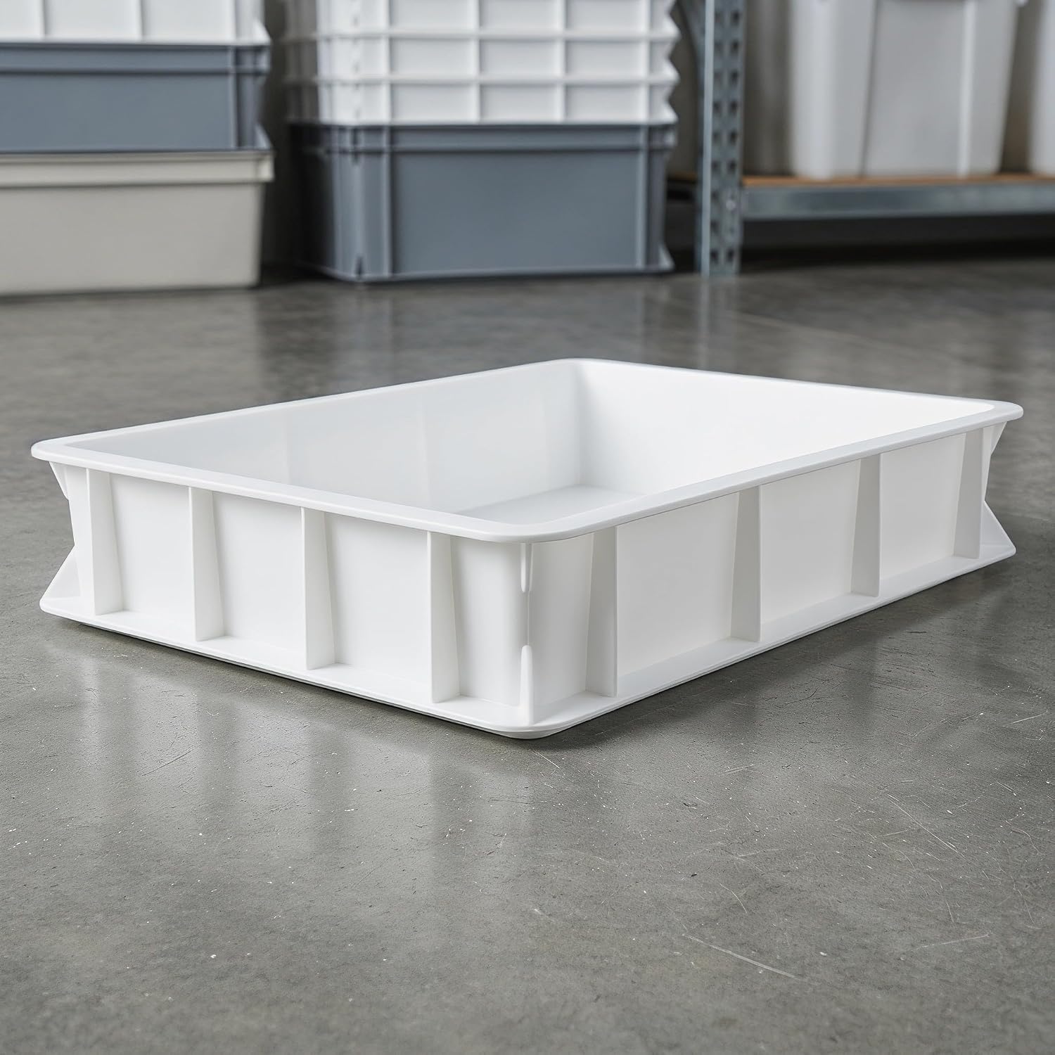 Pizza Dough Proofing Box Plastic Tray Stackable for Commercial Bakery Use | White Finish, Lidless Design, Easy to Clean Surface, Space Saving Build