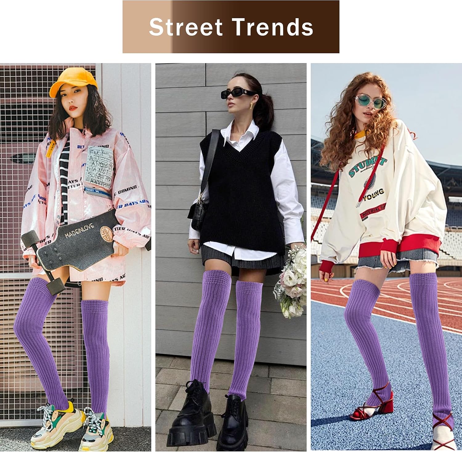 VIBILIA 31.5 Inch Leg Warmers Thigh High Socks Non-Slip Over Knee Footless Extra Long Warm Winter Socks for Women Dance Yoga