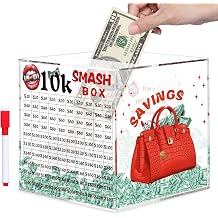 10K Smash Box for Adults 10000 Times Saving Challenge Box Cash Saving Box Large Unbreakable Clear Acrylic Money Saver MUST BE BREAKED TO OPEN