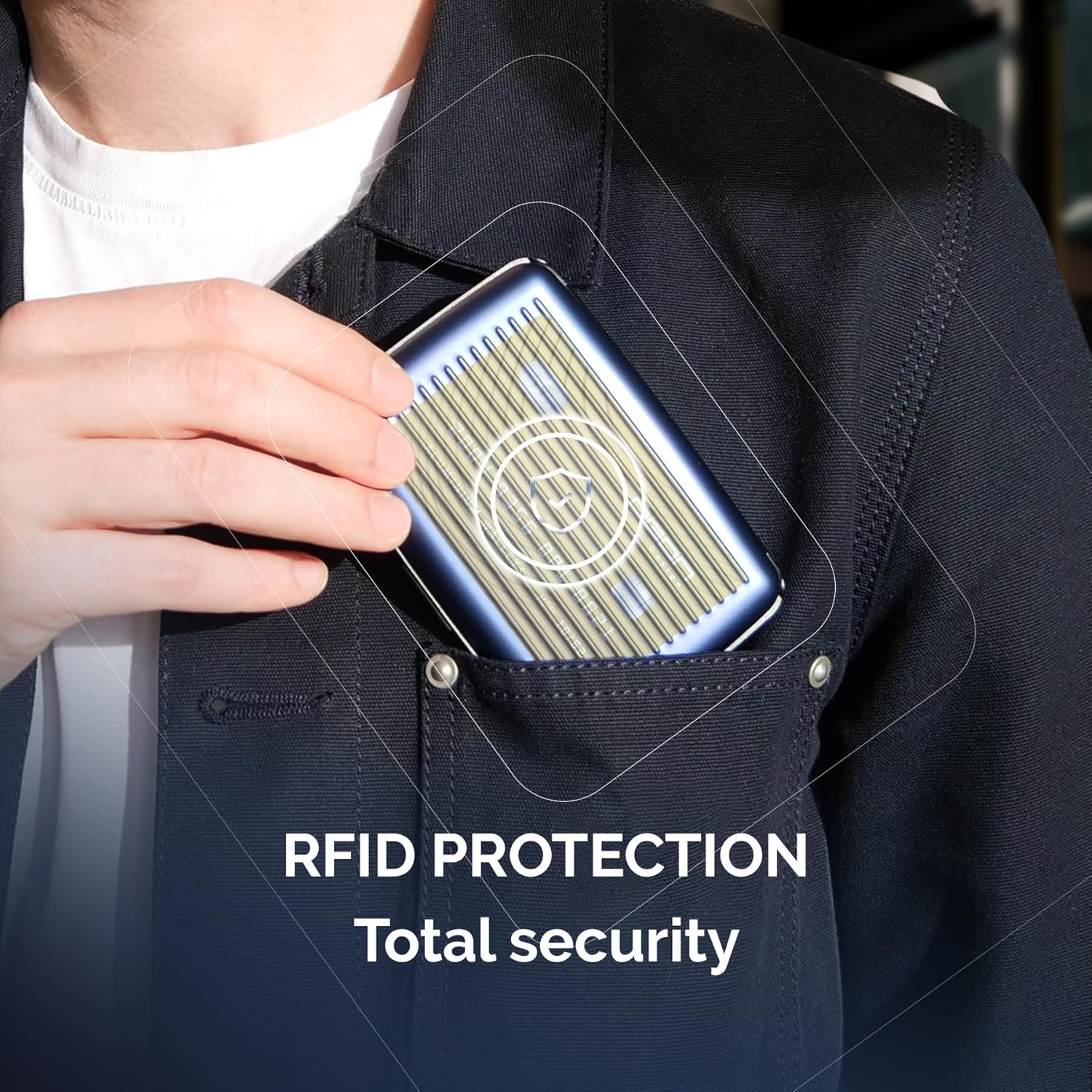 ÖGON -DESIGNS- Aluminum card holder, RFID Protection against fraud and demagnetization, Compact wallet, Smart Case STOCKHOLM V1 model (Aluminum Navy Blue) - Image 7