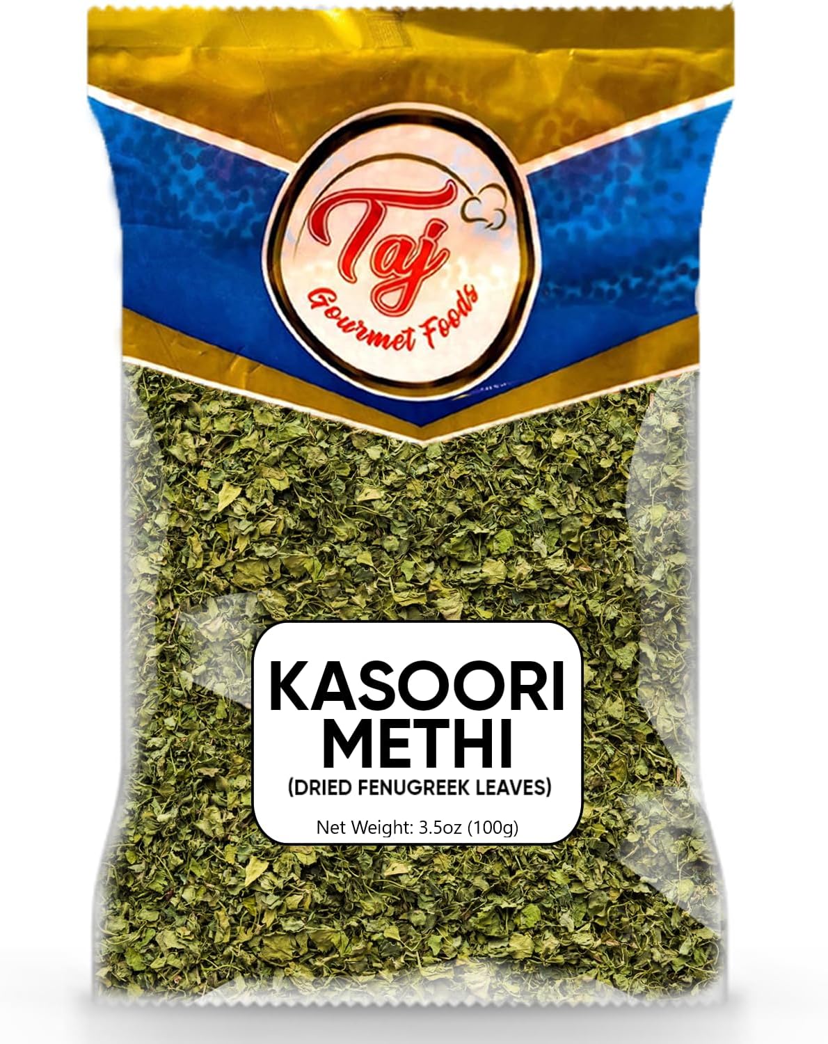 TAJ Kasoori Methi, Dried Fenugreek Leaves Pouch | 100g (3.5oz)
