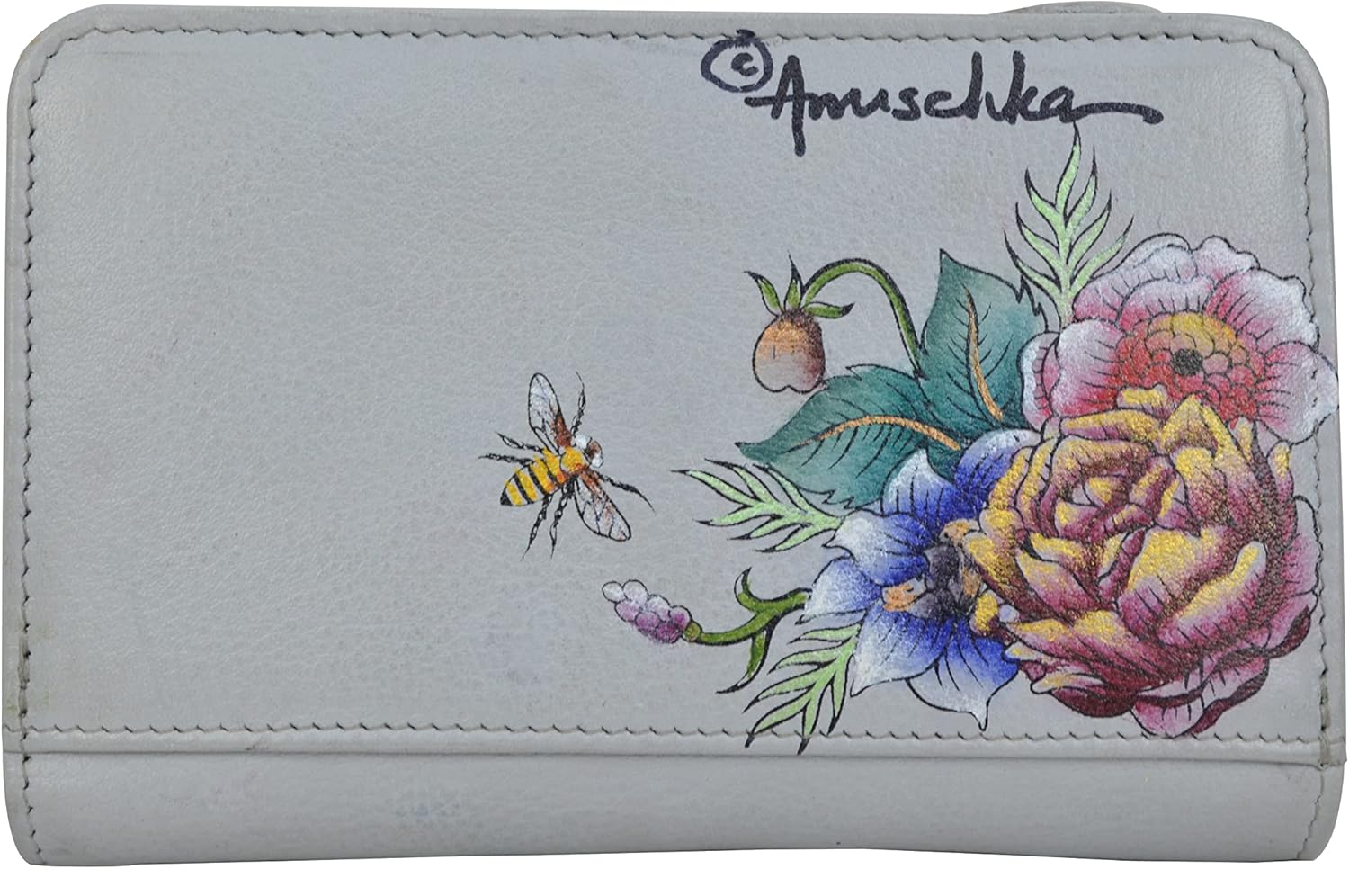 Anuschka Women's Hand-Painted Genuine Leather Two Fold RFID Blocking Organizer Wallet - Floral Charm - Image 2