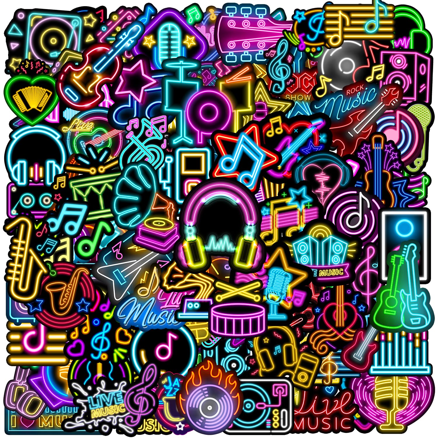 120PCS Neon Music Stickers Music Band Party Favors Birthday Party Decorations Vinyl Waterproof Stickers for Water Bottle Laptop Luggage Helmet