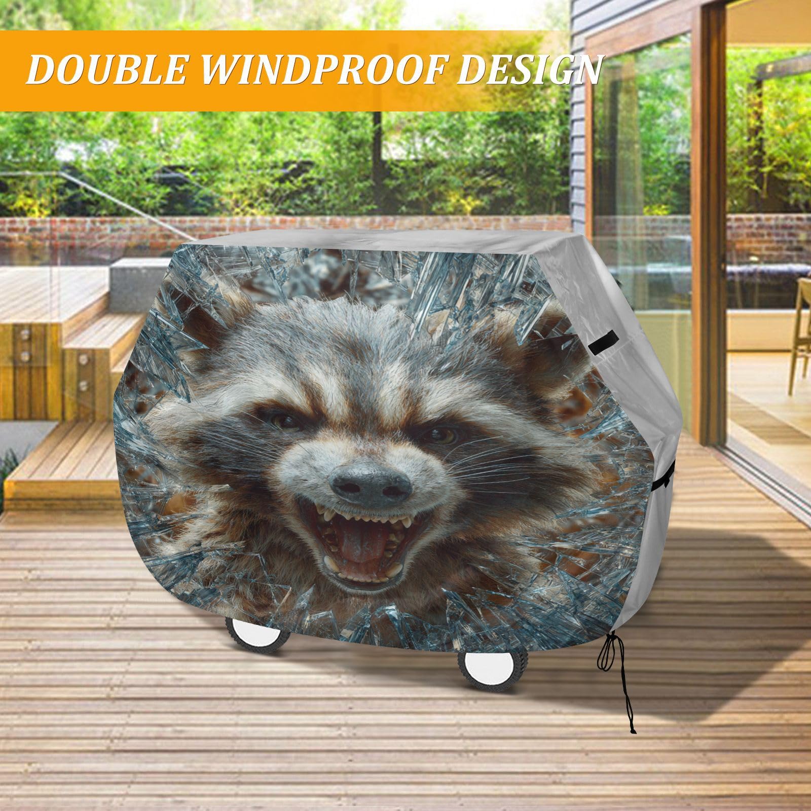 Fundas para ahumadores de 65 pulgadas, resistentes al viento, para exteriores, diseño 3D de mapache de animales enojados