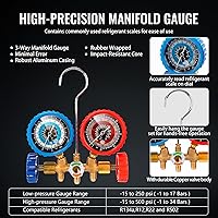 Vista 6 de Juego de bomba de vacío de CA de 4.5 CFM y medidor, para sistemas Mini Split/HVAC/Auto, kit de manómetro compatible con R134a R12 R22 R502