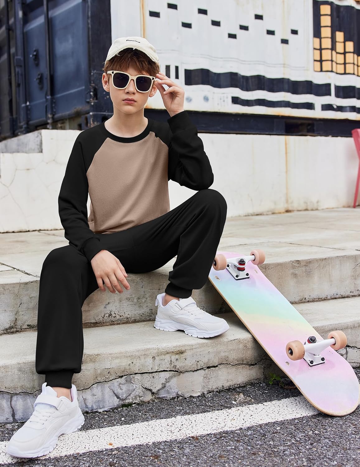 Arshiner Boys Clothes Set Long Raglan Sleeve T-Shirts + Casual Pants 2Pcs Colorblock Fall Outfits for Kids - Image 6