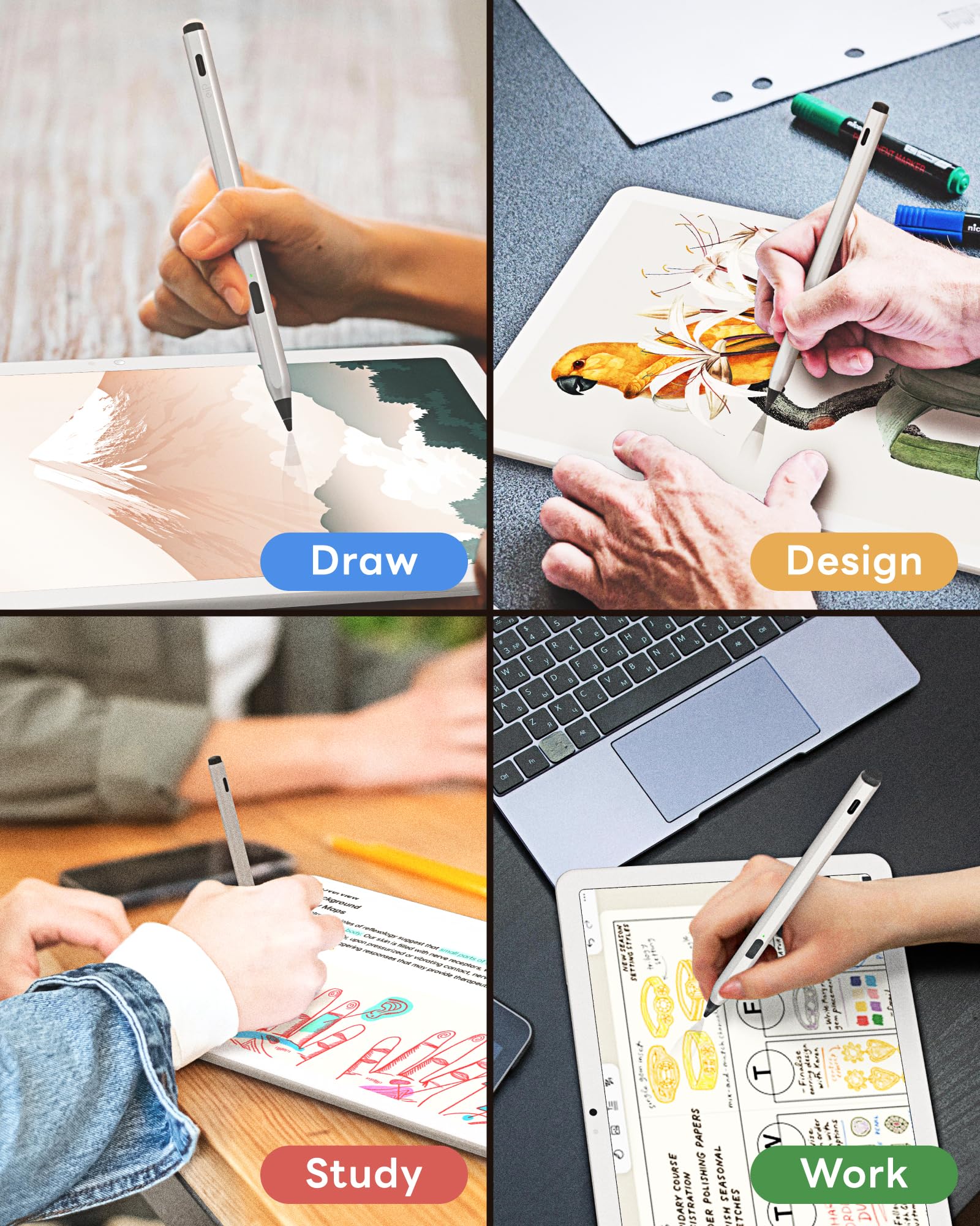 eiP USI 2.0 Pro Stylus Pen for Fire Max 11 2023, Google Pixel Tablet 11 Inch, Specific Chromebooks – Titanium Gold Finish, 4096 Pressure Levels, Fast Charging, Power Switch