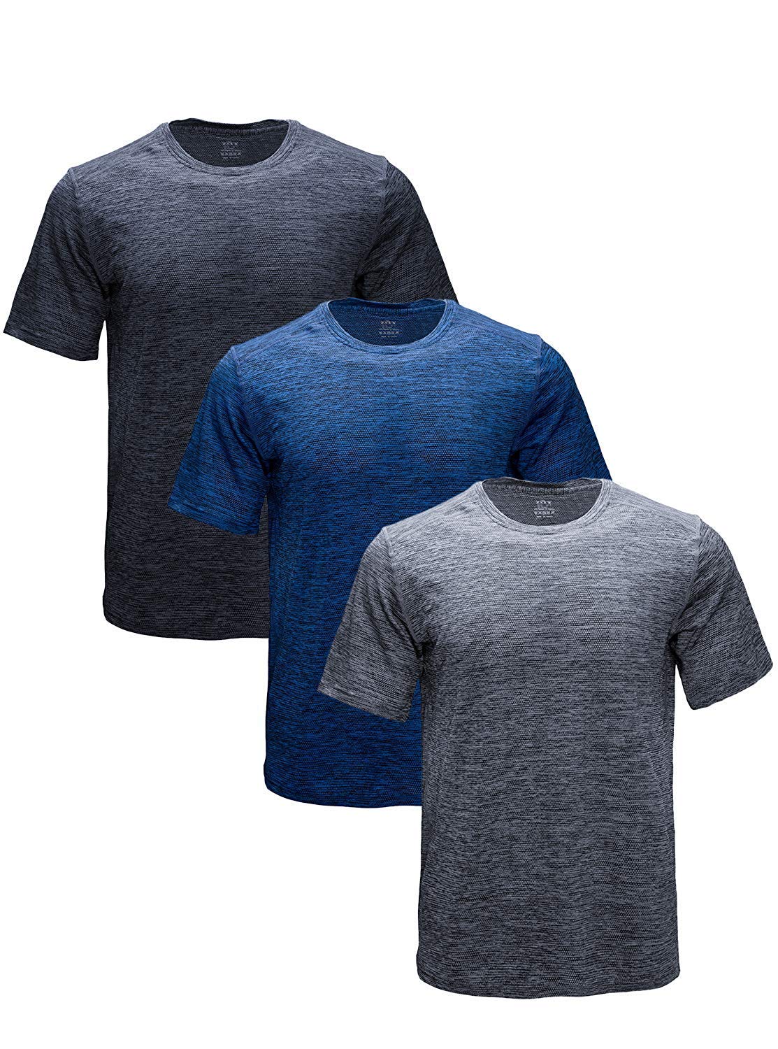 GEEK LIGHTING Men's Short Sleeve Crewneck T-Shirt, Breathable Mesh Tee (Dark Grey&Grey&Blue, X-Large)