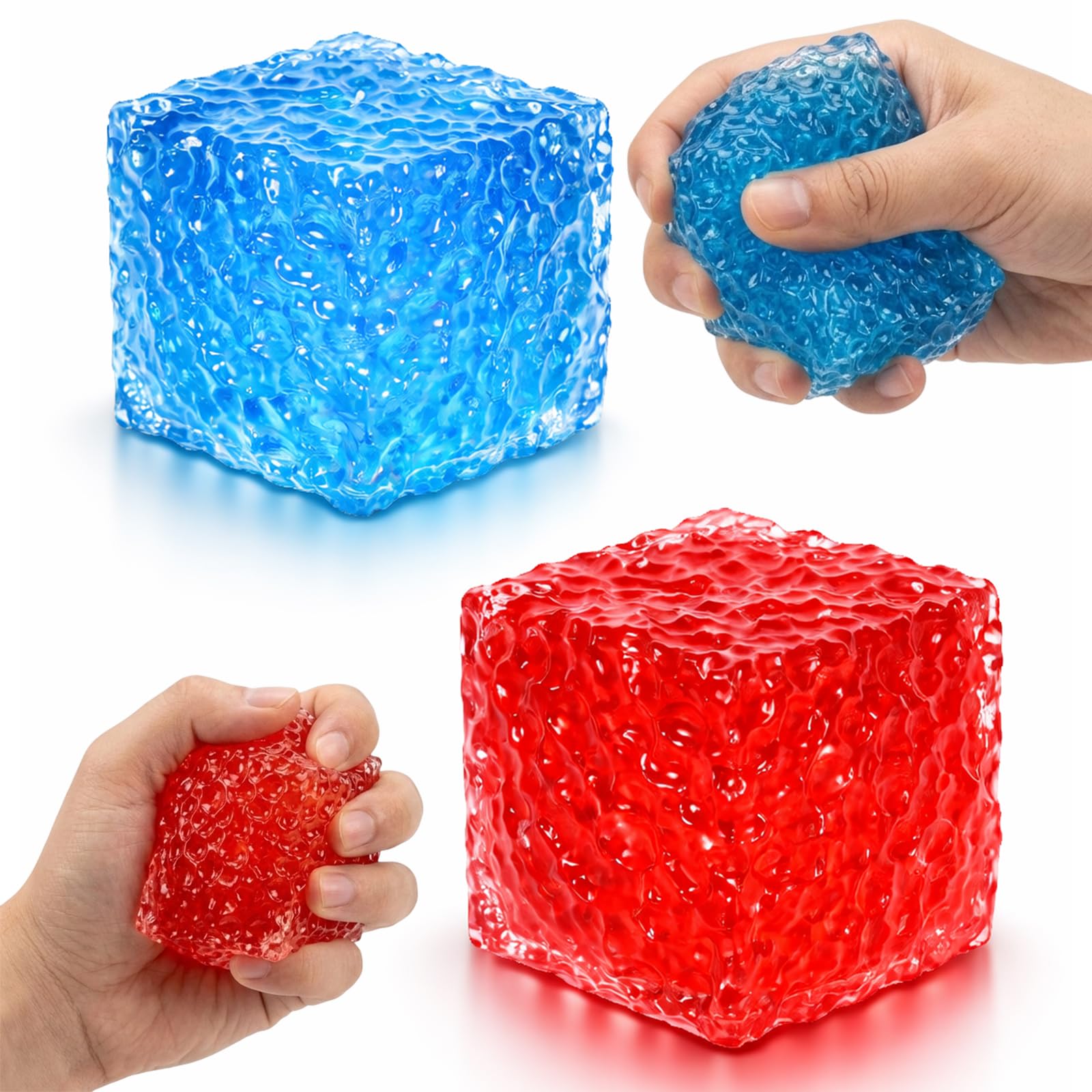 2PCS Ice Honeycomb Cube Slow Rising Fidget, Stress Relief Sensory Fidget, Ice Cubes Slow Rising for Focus and Anxiety Management, Blue and Red 5 cm Slow-Rising Sensory Tools