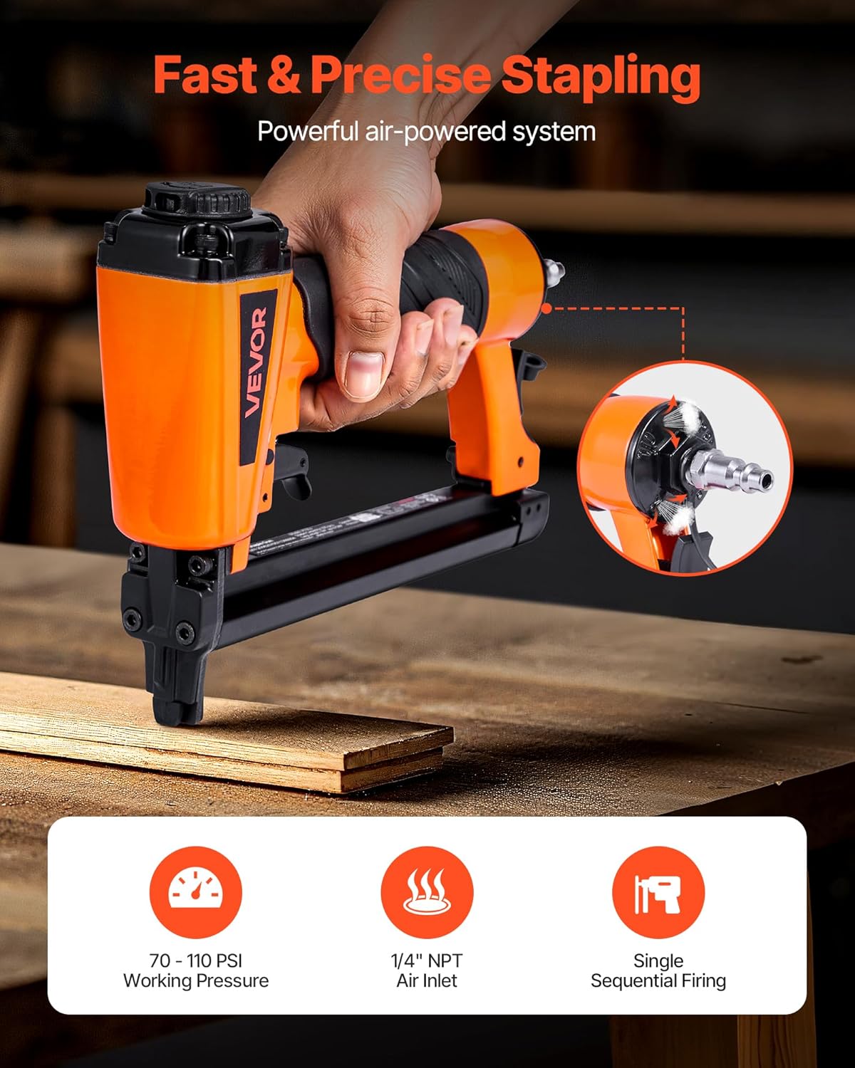 Hands loading staples into the VEVOR VT50J Pneumatic Upholstery Stapler's magazine.