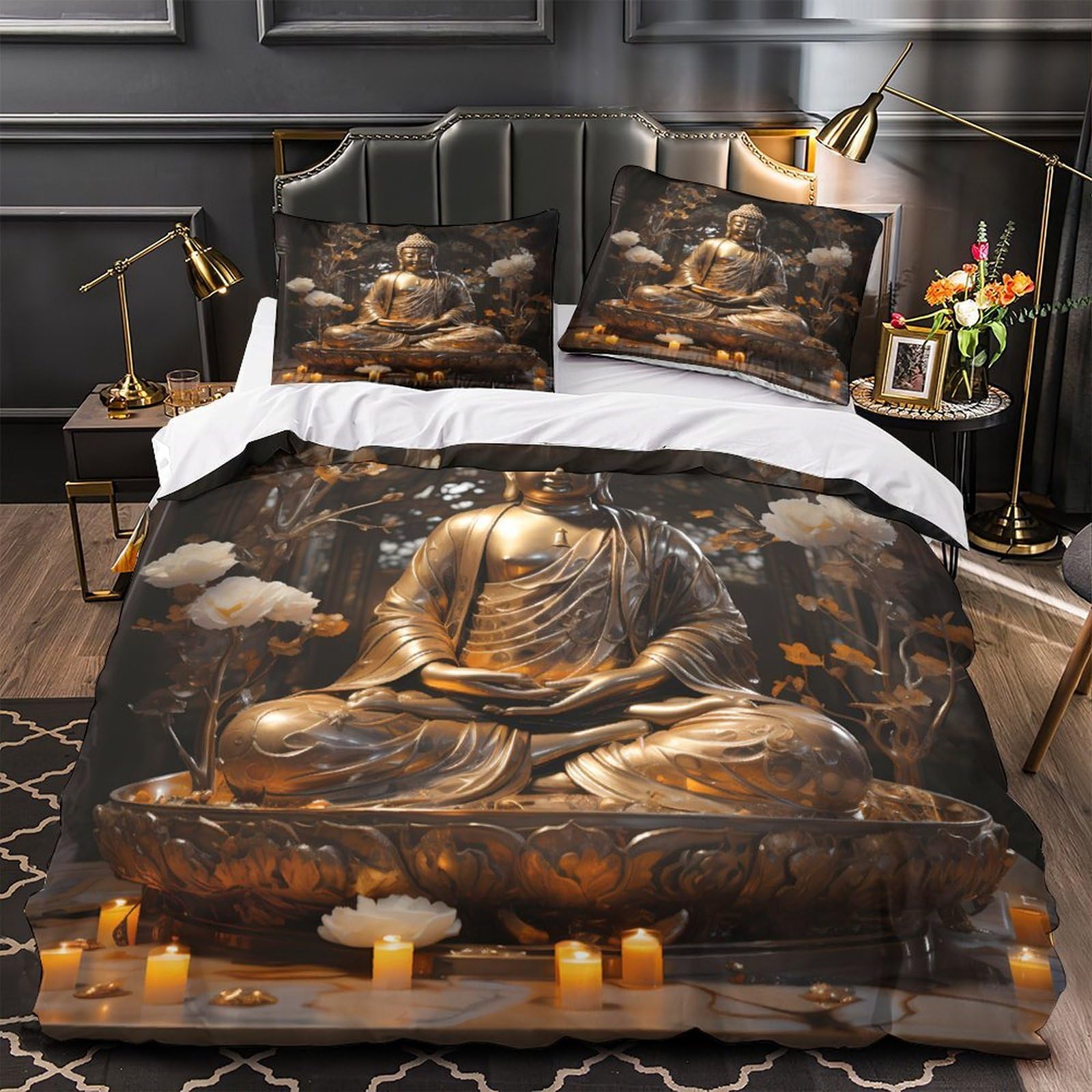 Statue de Bouddha Housse de Couette Hypoallergénique contre les Allergies Nocturnes