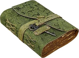 SHIFAA HANDICRAFT Genuine Leather Journal - Antique Deckle Edge Vintage Paper, 7x5 Green Book of Shadows Sketchbook, Perfect Gift