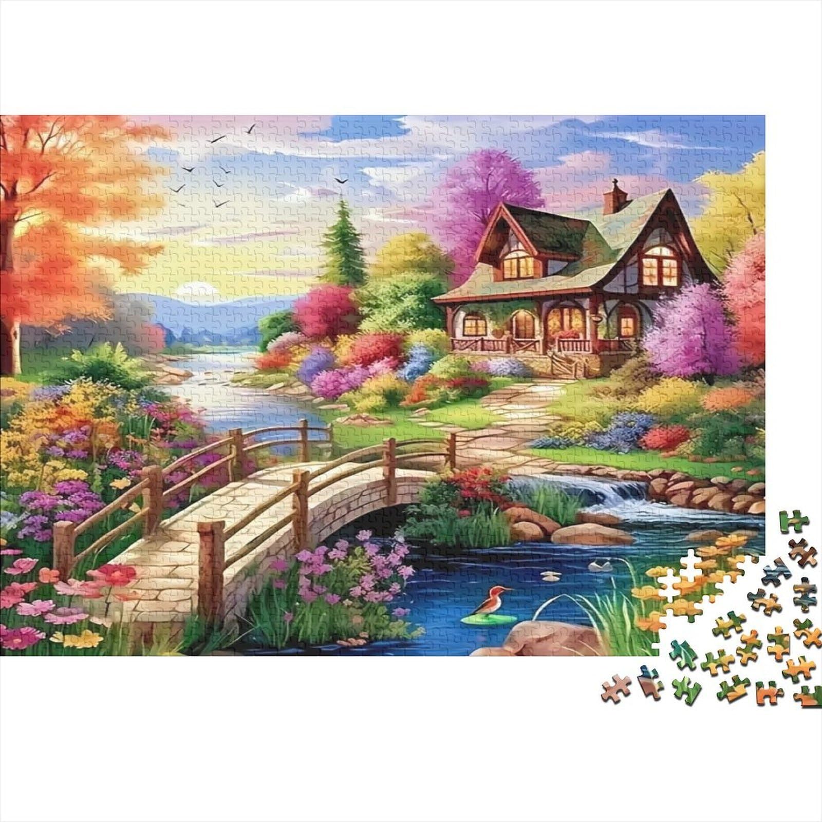 Countryside Cottage Garden Landscape 1000 Piece Jigsaw Puzzle Paper for Adults Relaxation Focus Family Decoration Gift 38x26cm/1000pcs โ image 1