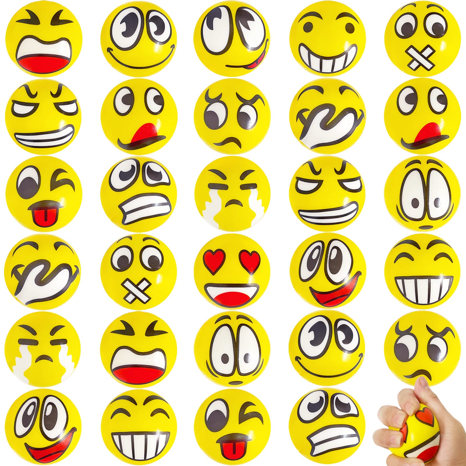 30 Pcs Face Stress Balls,2.5" Funny Face Squeeze Balls,Stress Relief Balls for Gifts,Kids,Party Favors,Present Fillers,Coworkers