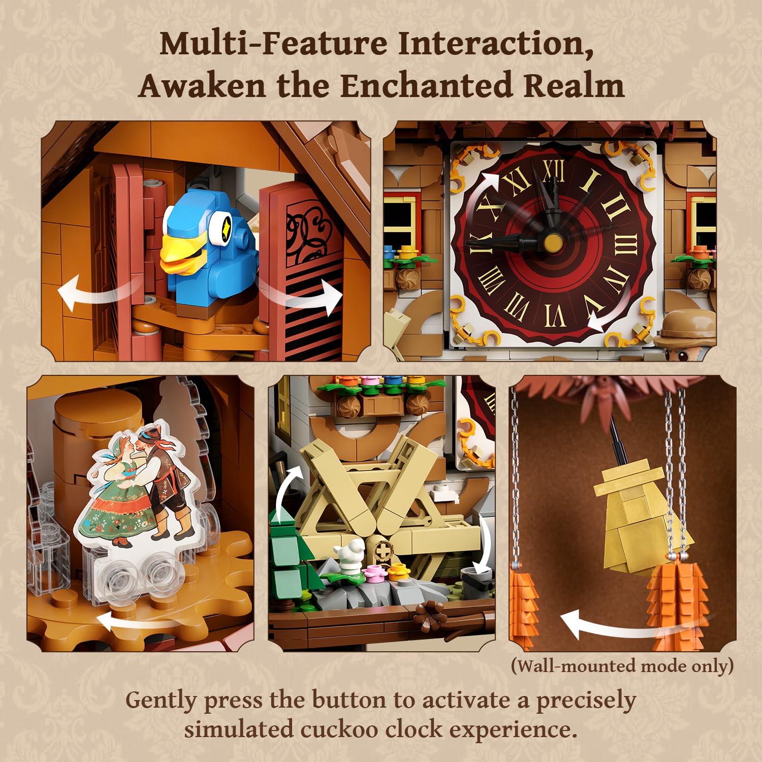 PANTASY Juego de bloques de sujeción para adultos, modelo de bloque de construcción inspirado en reloj de cuco, kit de construcción creativo con diseño retro detallado, juego de construcción de