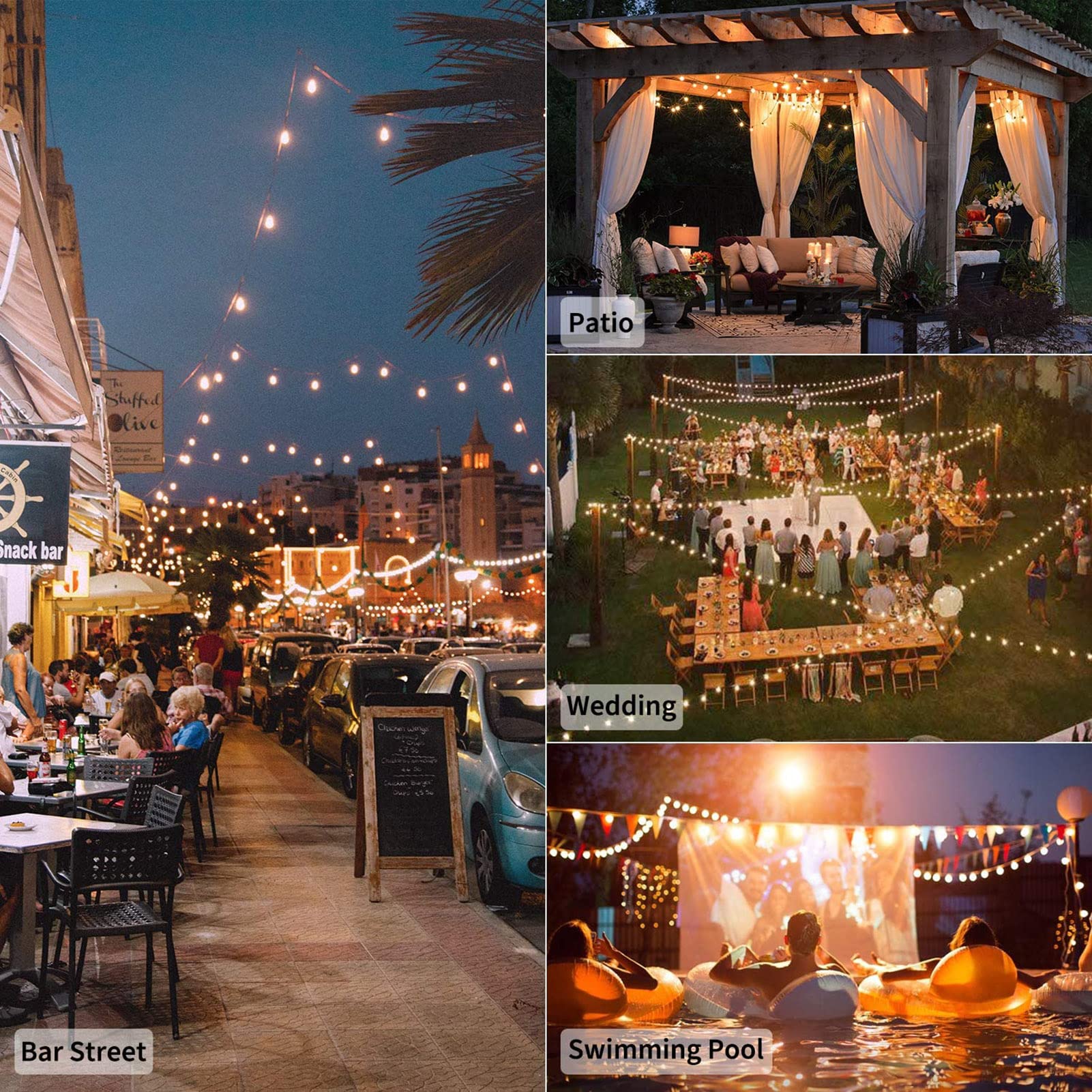 Achin Strombetriebene Lichterkette Außen 45M/150FT, IP45 Wasserdicht & Wetterfest, 75+3 G40 LED Glühbirnen, Dekorationsleuchte für Garten, Balkon, Veranda, Terrasse, Feier & Party