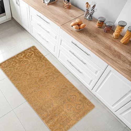 Vista 8 de Alfombra lavable a máquina para cocina y baño, diseño de voluta, color gris, respaldo antideslizante de gran