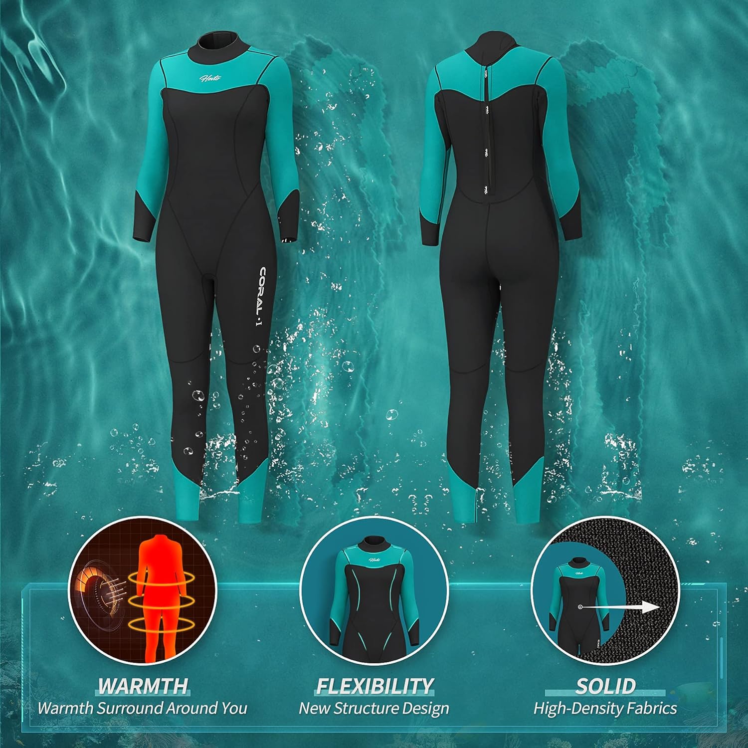 Hevto wetsuits women 3mm neoprene long sleeve full scuba diving suits snorkeling Clearance