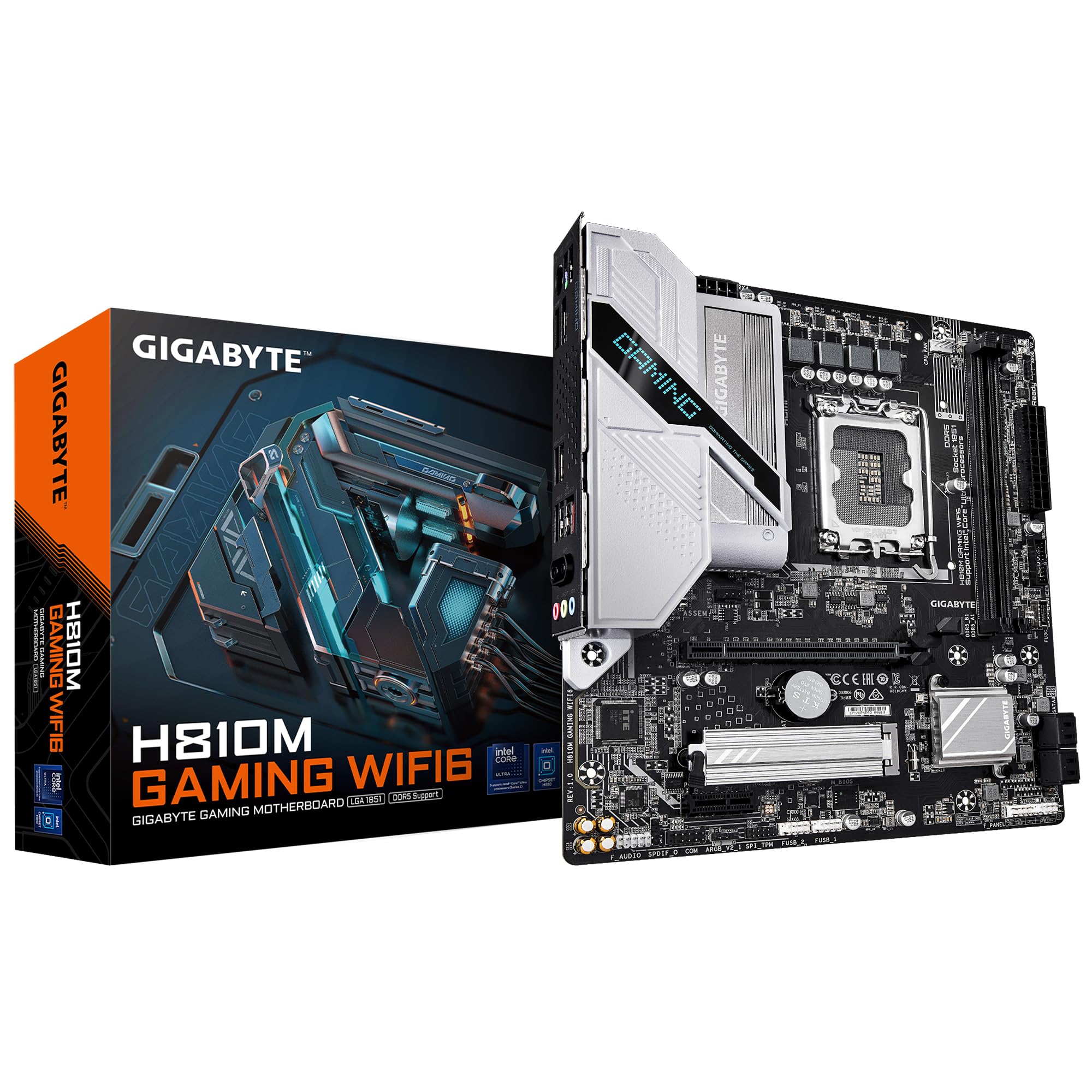 GIGABYTE H810M GAMING WIFI6 Scheda madre - CPU Intel Core Ultra (Serie 2), VRM a 4+1+2 fasi, fino a 6400 MHz DDR5, 1xPCIe 4.0 M.2, LAN 2.5GbE, WIFI 6, USB 3.2 Gen 1
