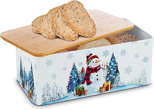 Caja de pan azul Matel de gran tamaño Muñeco de nieve azul para cocina, Navidad, regalos útiles para mujeres, 13 x 8.5 x 5.3 pulgadas, recipientes