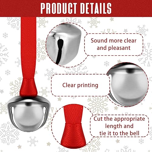 Miniatura 5 de Bencailor 24 campanas de Navidad 2024 a granel, pequeñas campanas de cascabel polar de Navidad, mini adorno colgante de metal con cinta para árbol