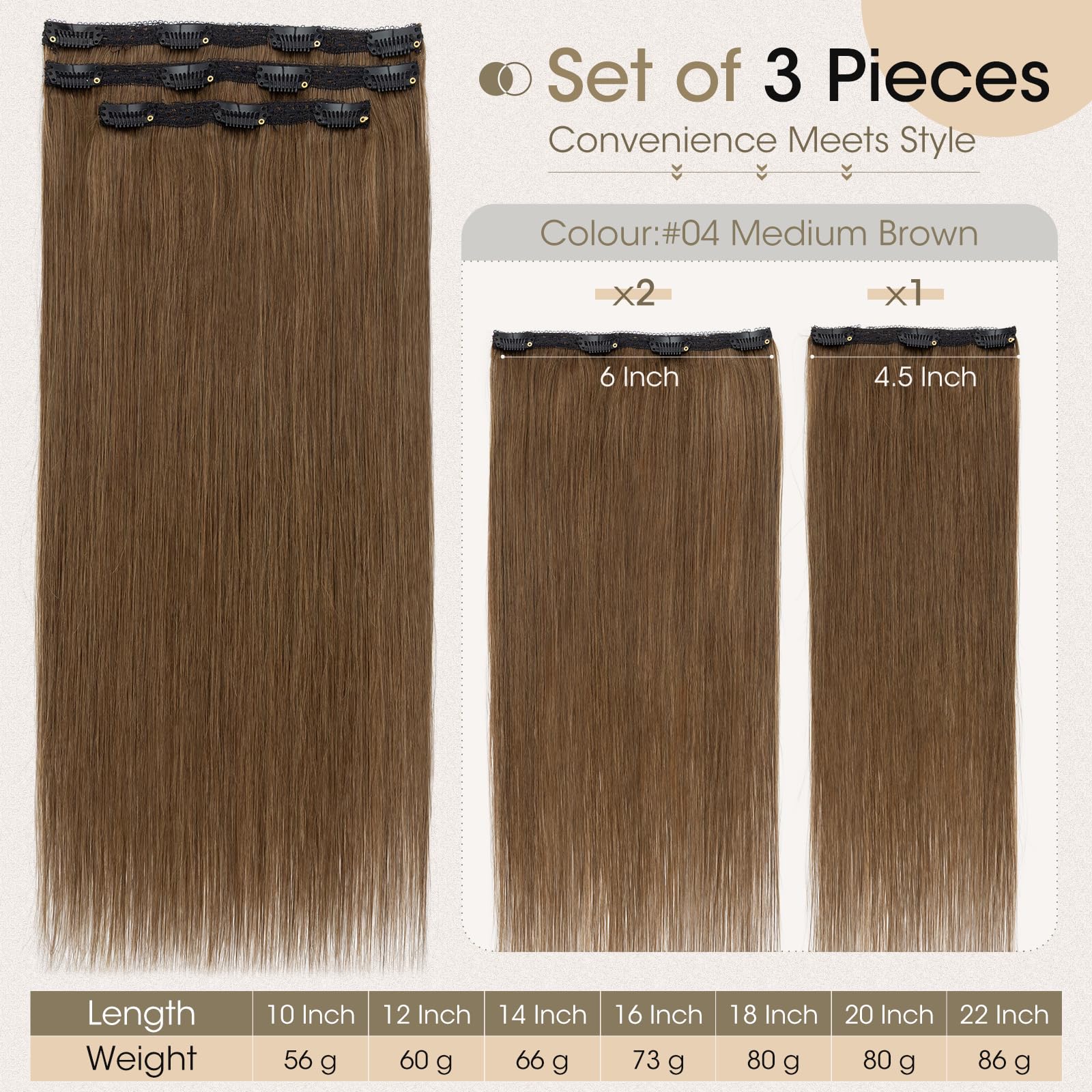 Elailite Clip In Hair Extensions Real Human Hair Remy #04 Medium Brown Double Weft Seamless Hairpieces Straight 16 Inch (73 g) 73g 3 Pieces - Image 4