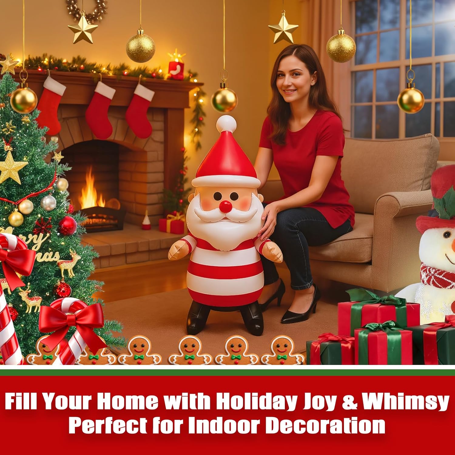 Christmas Inflatable Santa-Ride-on-Reindeer, Thickness PVC Blow up Funny Ornament for Indoor Holiday Decoration Xmas Decor Garden, Yard, Lawn, Party