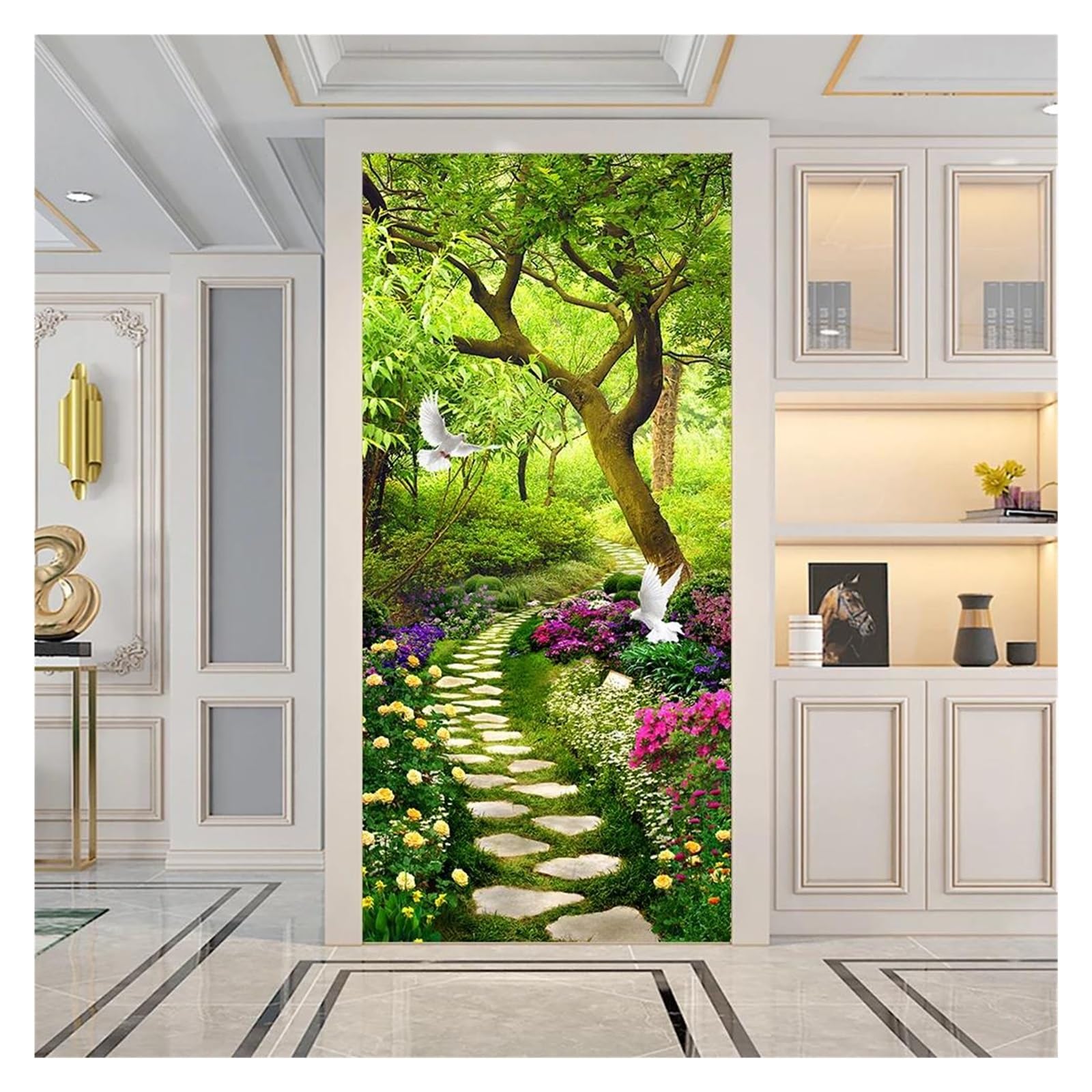 Papier peint mural d'art de forêt 95x215cm décoration haut de gamme pour porte
