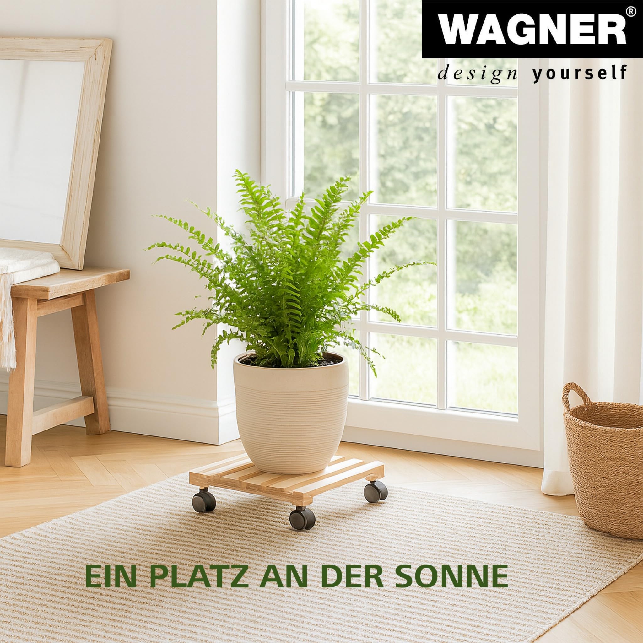 Support à Roulettes Wagner PALETTI Pour Pot De Fleurs - Bois Massif FSC 29x29x8 Cm - Capacité 100 Kg !
