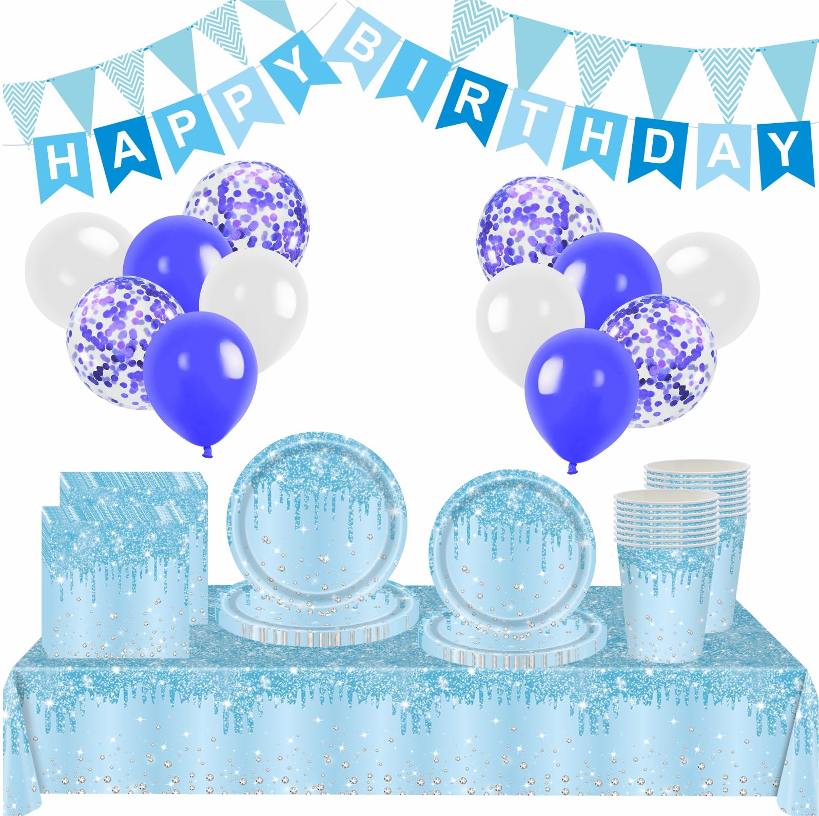ZSYIULIA 83pcs Bule Diamond Theme Disposable Party Tableware Set, Blue, 83 Piece Set