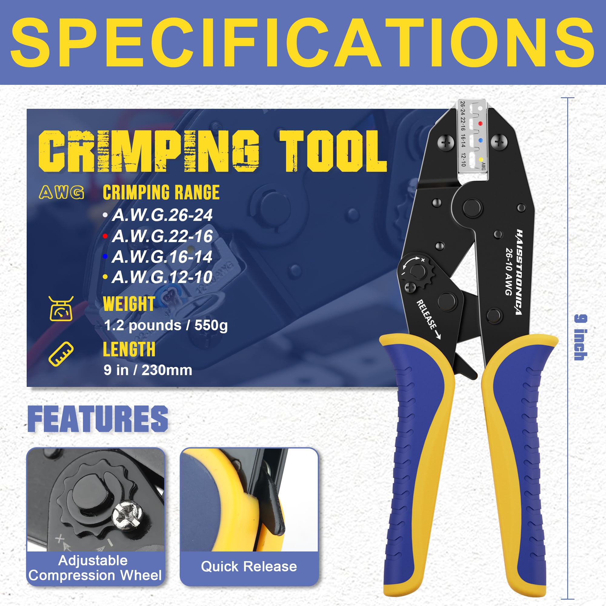 haisstronica Crimping Tool For Heat Shrink Set with 200PCS AWG 22