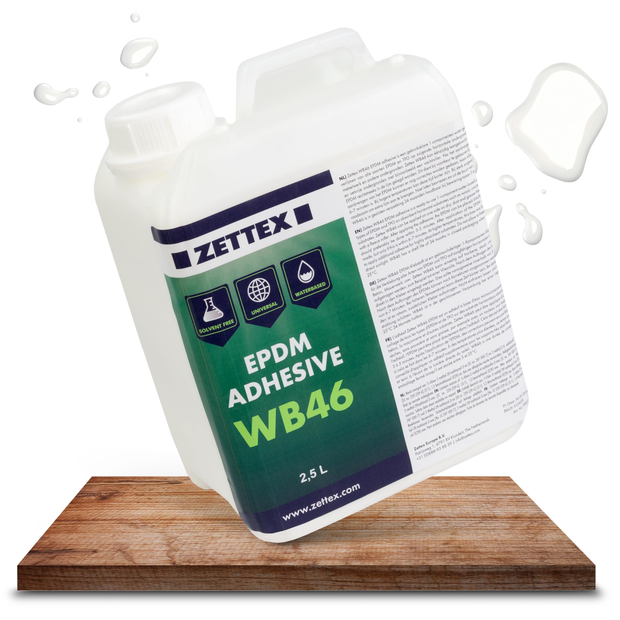 EPDM Colle WB46 - 2,5 L - Blanc - Sans Solvant & À Base D'eau - Pour Bois, Béton & Maçonnerie - Résistant À L'eau