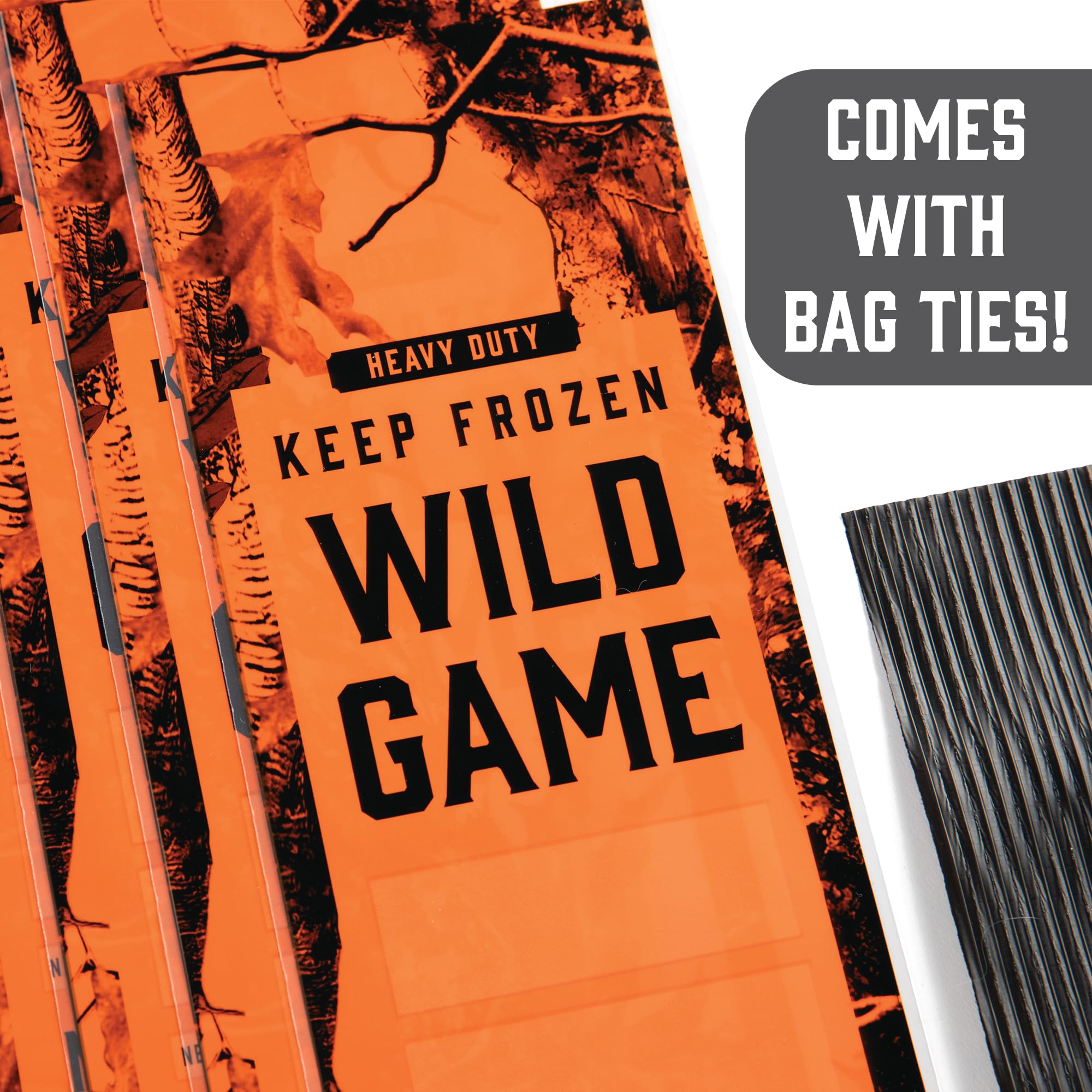 Wild Game - Bolsas de congelador para carne molida o venado, sistema de almacenamiento de embalaje de carne de caza de 1.5 libras con lazos giratorios para evitar quemaduras por congelador (50)