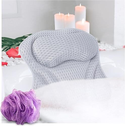 SelectSoma Almohada de bañera de alta calidad con malla 4D gruesa para soporte de cabeza, cuello y espalda, almohada de baño de lujo de secado
