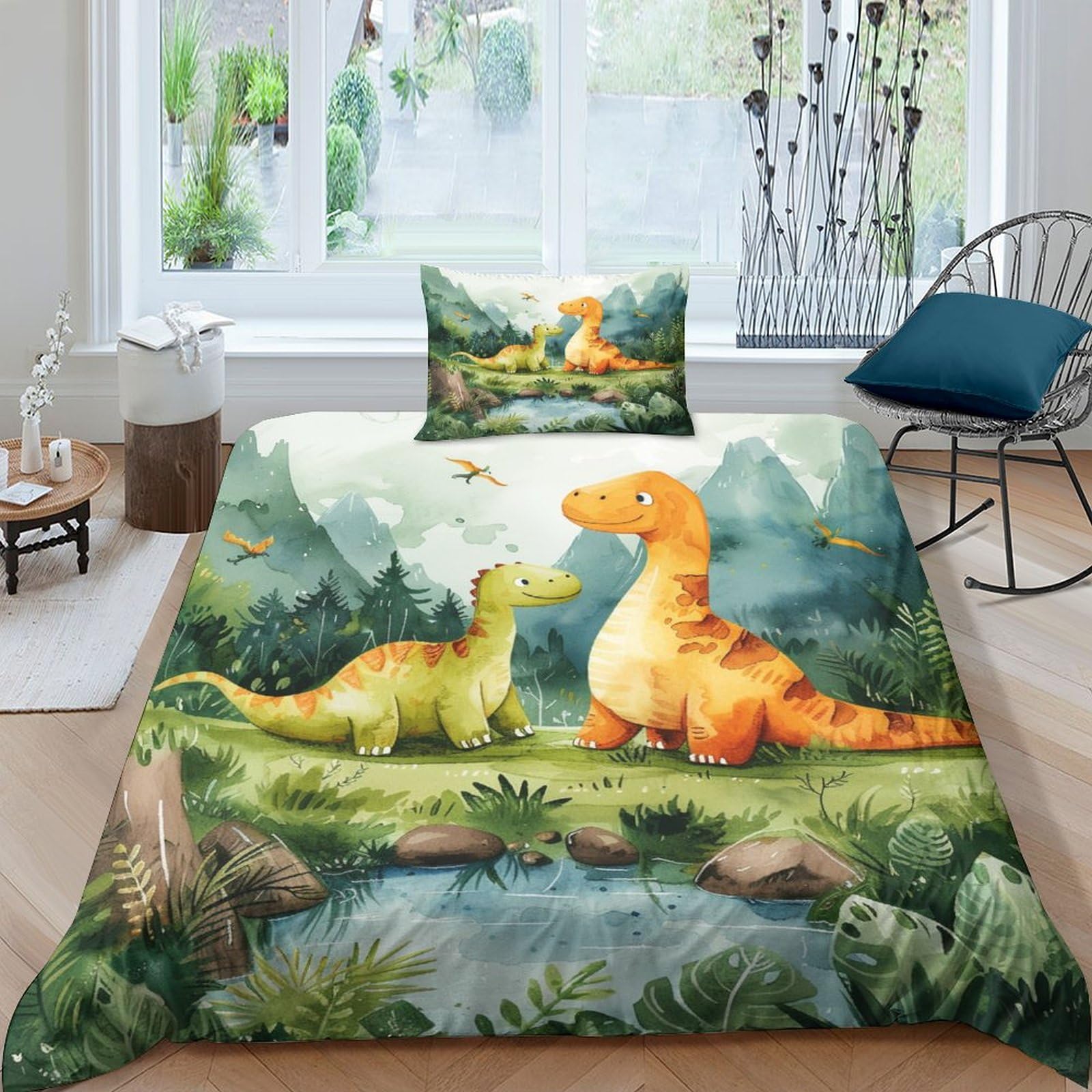 NRAOPEVVD Dinosaur Duvet Cover Sets 3 PCS Hotel Quality Quilt Cover Bedding Bed Covers with Pillowcases with Zipper Closure Hypoallergenic Soft Breathable Microfiber Single（135x200cm）