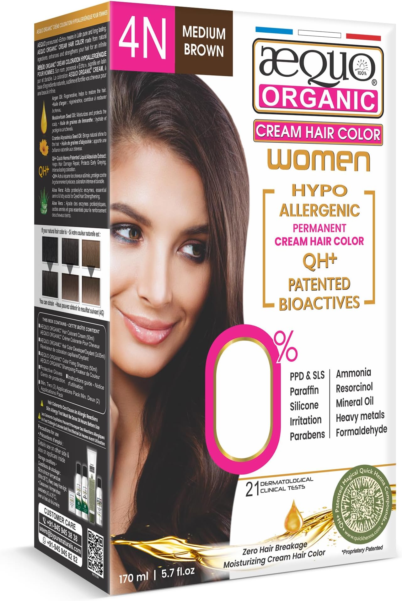 Aequo Organic Cream Hair Color for Women 4N Medium Brown 170ml | Natural Hair Colour for Women | PPD & Ammonia Free Organic Hair Colour