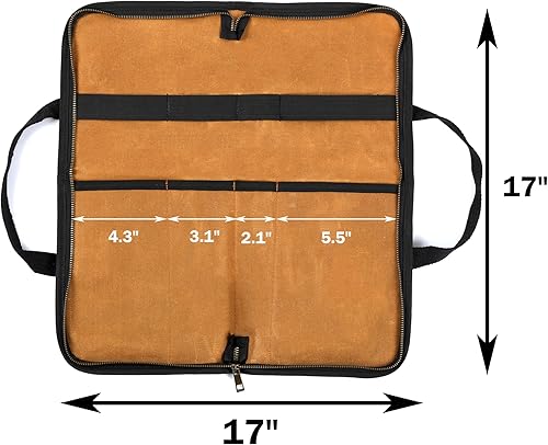 Vista 21 de Kaaltisy Bolsa para cuchillos de chefs, 16 onzas, lona encerada con tela profesional anti corte (verde oscuro) – Estuche multiusos para cuchillos