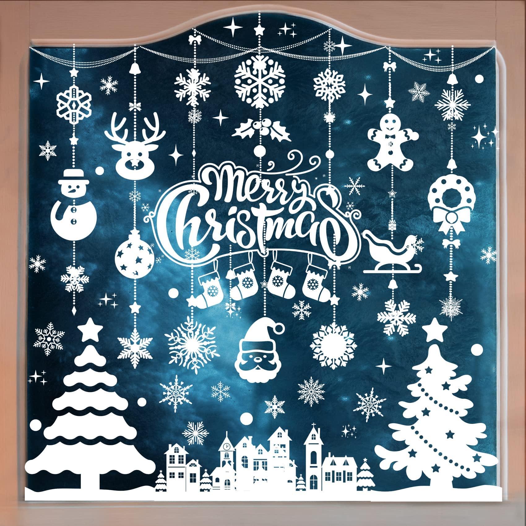 MISS FANTASY Christmas Window Clings Decorations, 10 Sheets Merry Christmas Scene Window Stickers for Glass Window Snowflakes Decals White Winter Snow Scene Christmas Decorations for Home Indoor