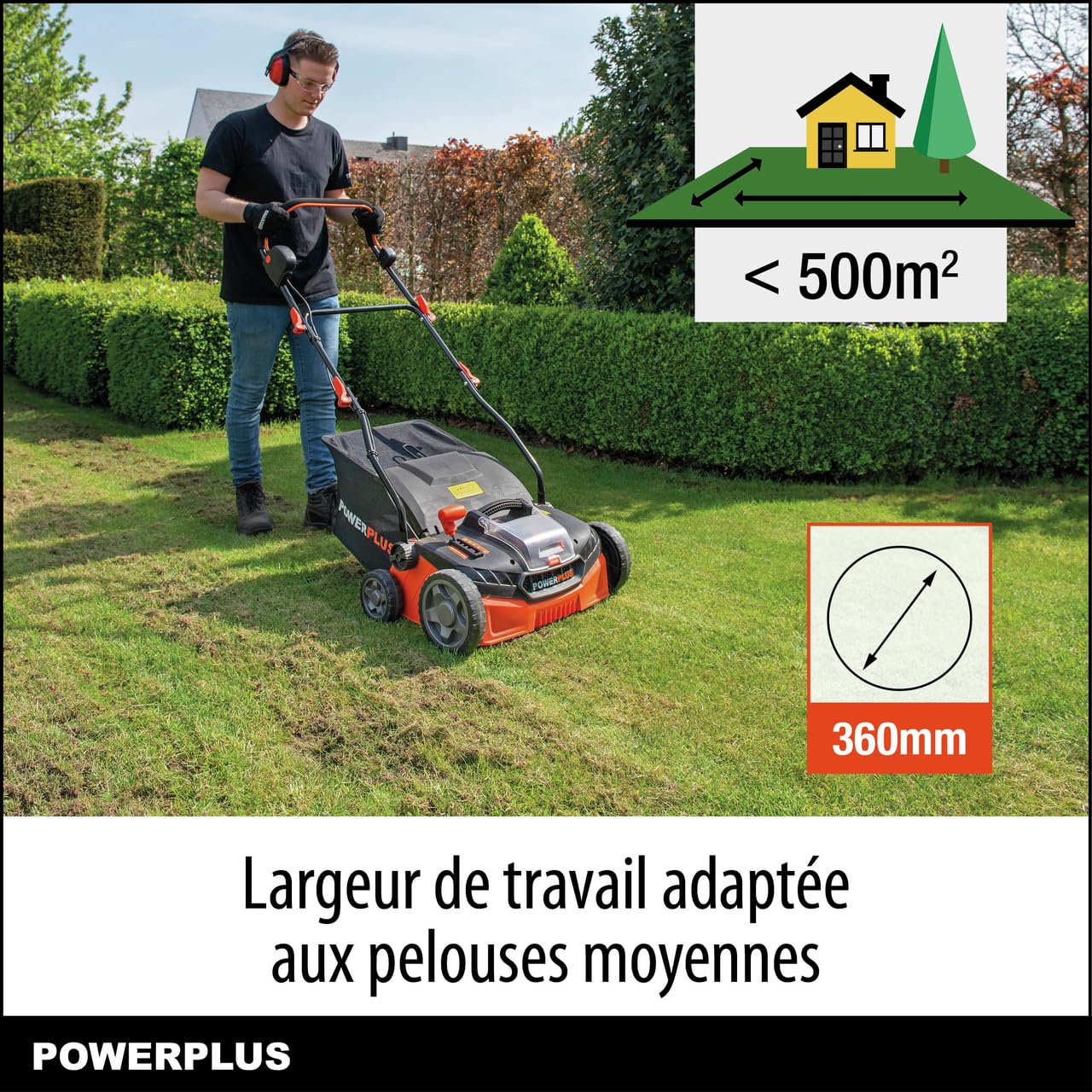 Powerplus Dual Power POWDPG75610-40 V, kosiarka akumulatorowa o średnicy 420 mm, bez baterii i ładowarki, z uchwytem na trawę i tylnym wyrzutem