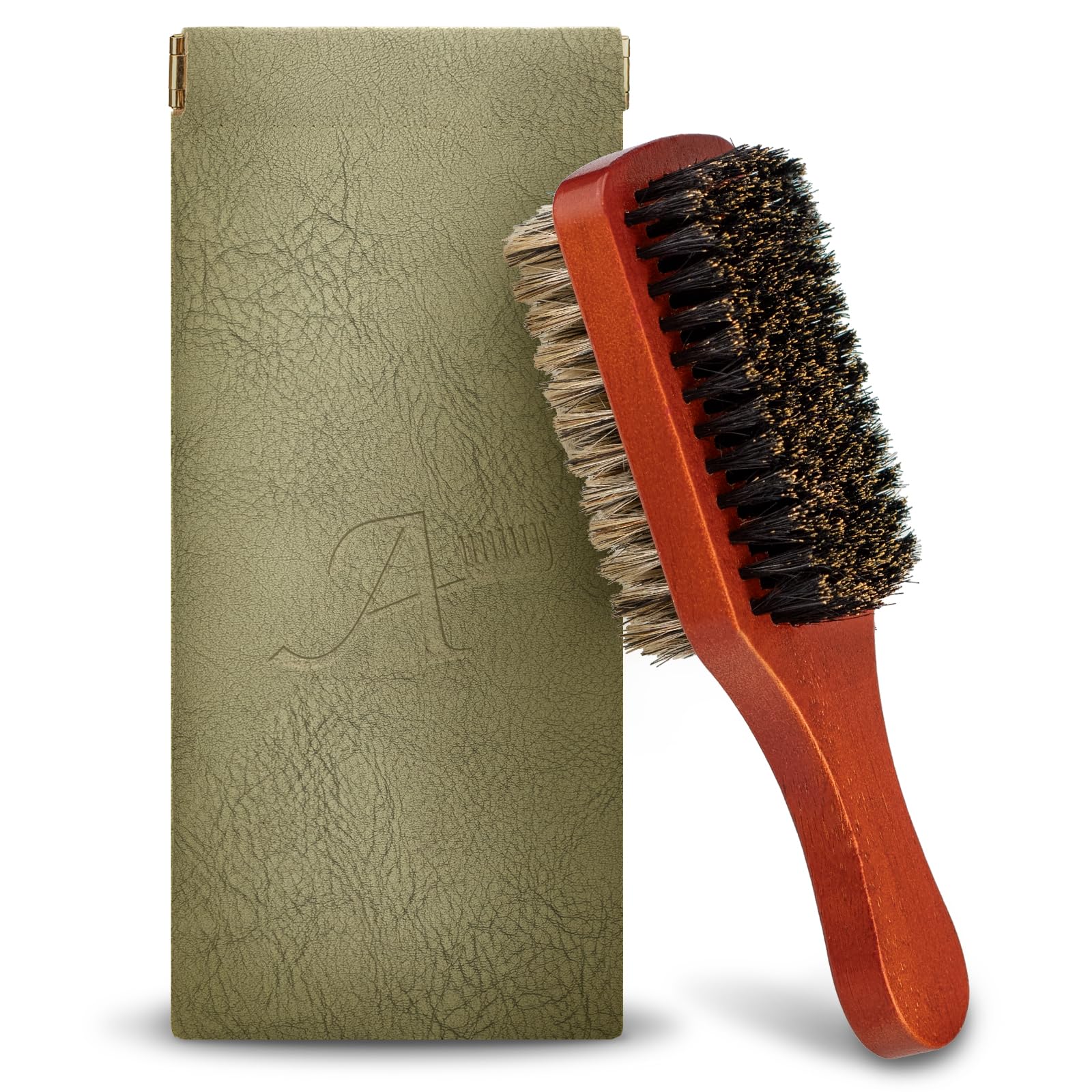 Men Wave Club Brush, 100% Natural Boar Bristle Hair Brush with 2-Sided Soft Hard Brush for Men and Barbers Thick Coarse Hair, Detangling, Smoothing
