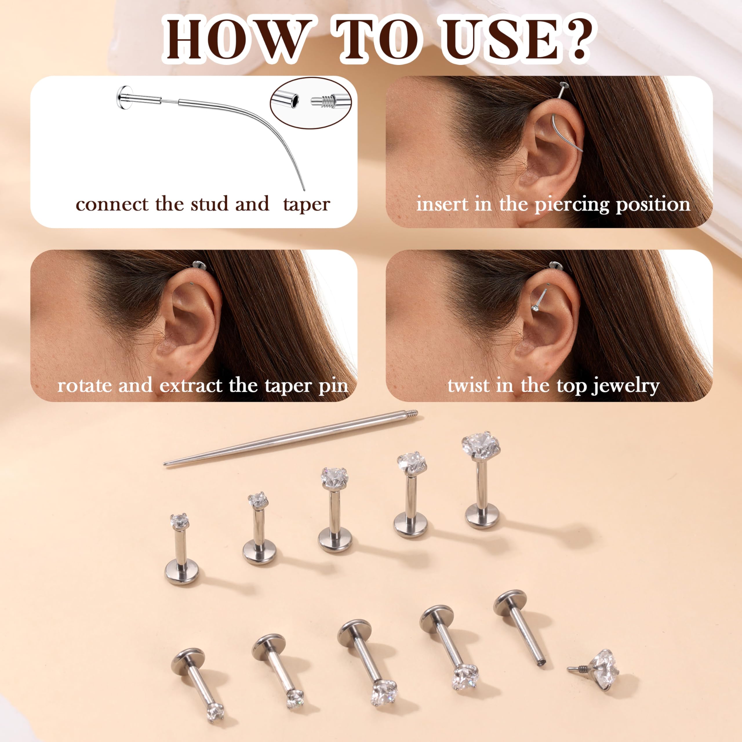 LOLIAS 10 Stück 16G Titan Helix Piercings Nasenpiercing Piercing Ohr Tragus Piercing Innengewinde Lippenpiercing Medusa Piercing Schmuck 6/7/8MM