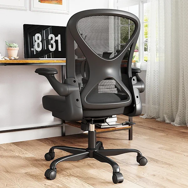 ZZH Mesh Office Chair with Adjustable Lumbar Support, Ergonomic Home Office Desk Chair with Wheels and Flip-up Arms, Black